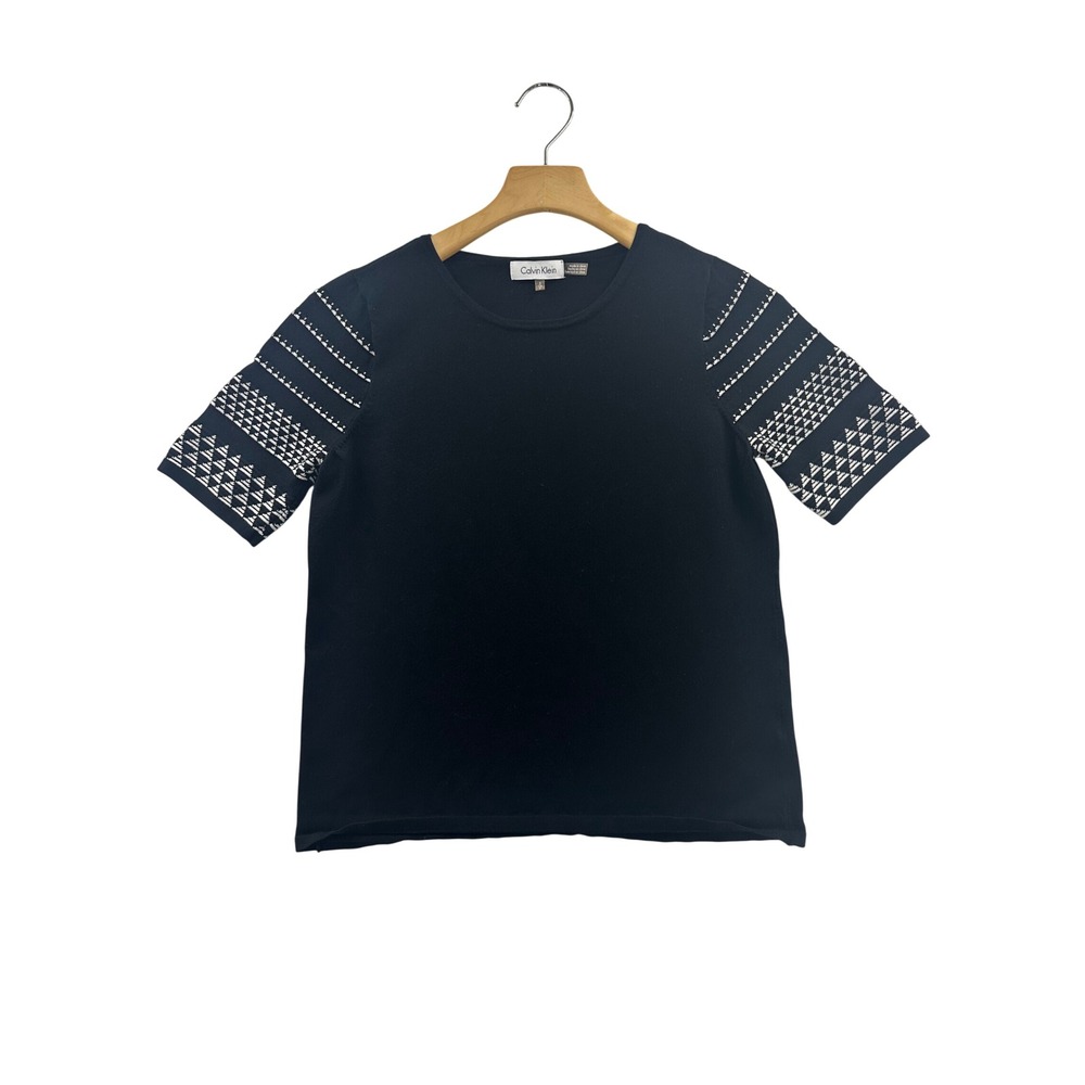 Calvin Klein Black Knit Top Textured Sleeve Women's Size S